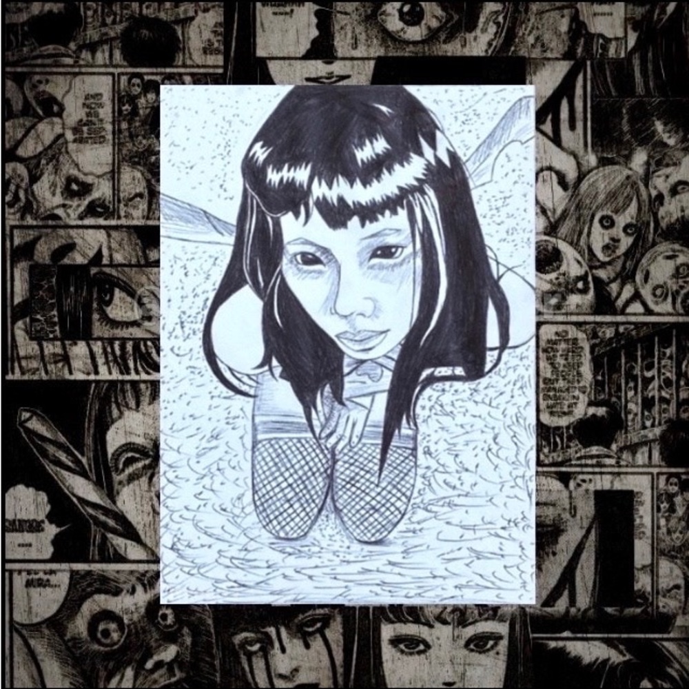 NEW ORIGINAL JUNJI ITO INSPIRED ‘’DEMON GIRL”  JAPANESE MANGA ART PRINT SUCCUBUS